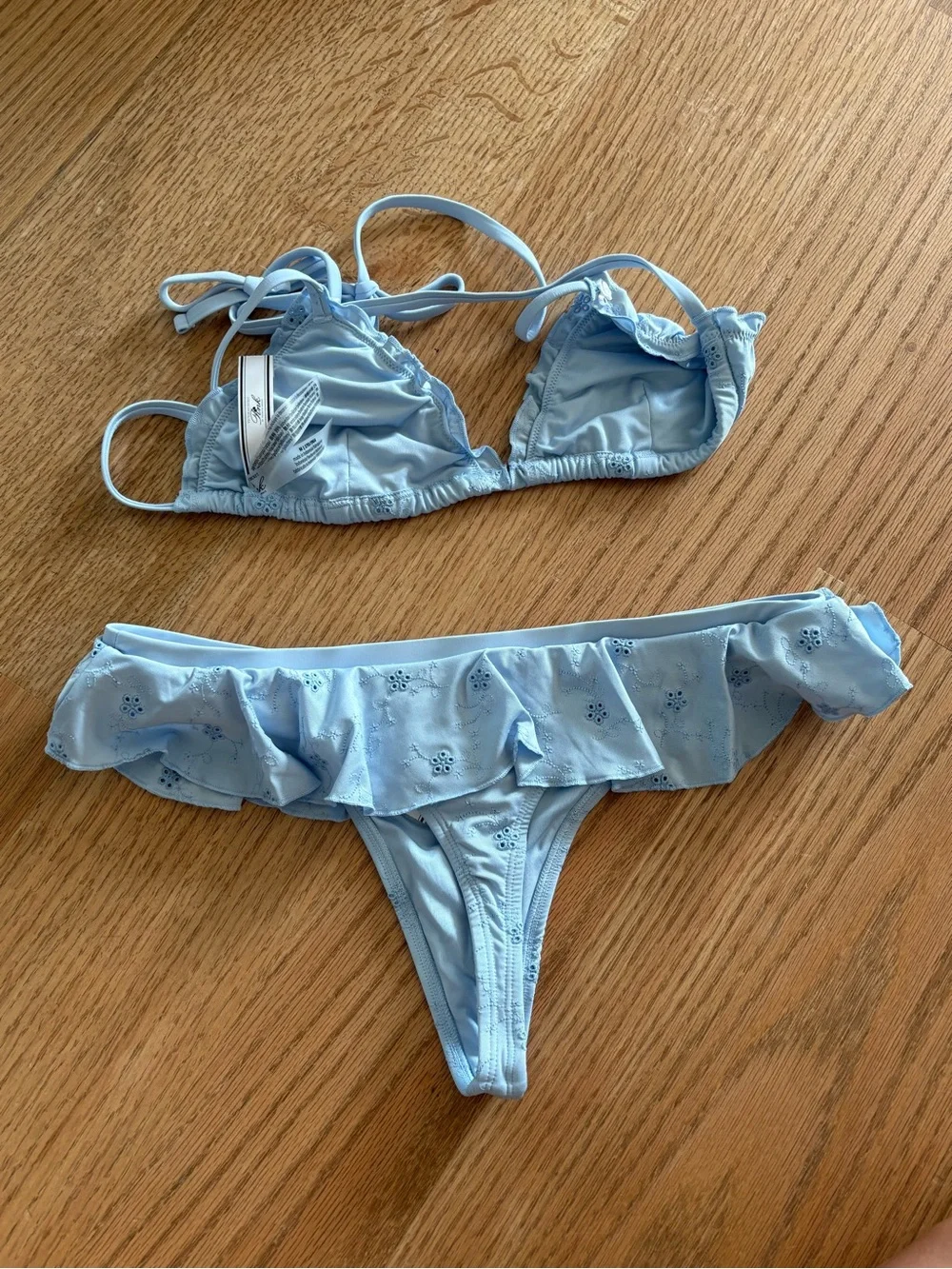 Frankie's Bikinis Light Blue Eyelet Ruffle Triangle Set